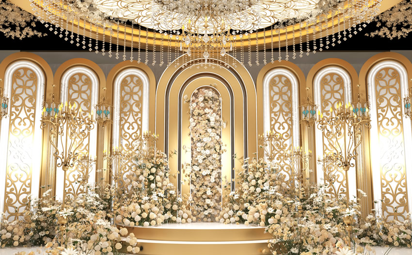 郫县香槟色调婚礼堂效果展示